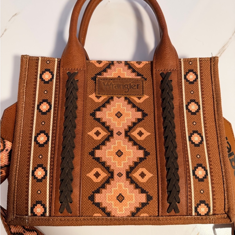 Wrangler Geometric Brown and Pink Tote